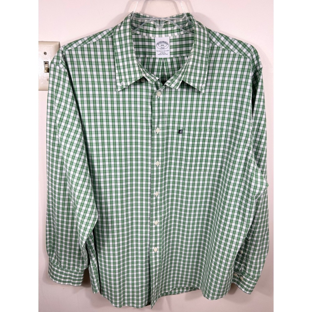 Brooks Brothers 346 Button Down Men XXL Green Gingham Cotton SLIM Fit Shirt LOGO